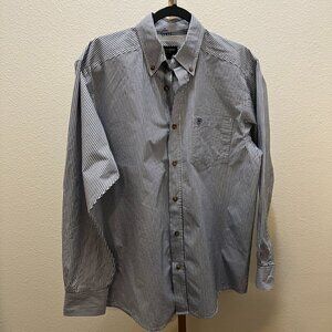 ARIAT PRO Series Long Sleeve Button Down Shirt Blue White Striped Medium